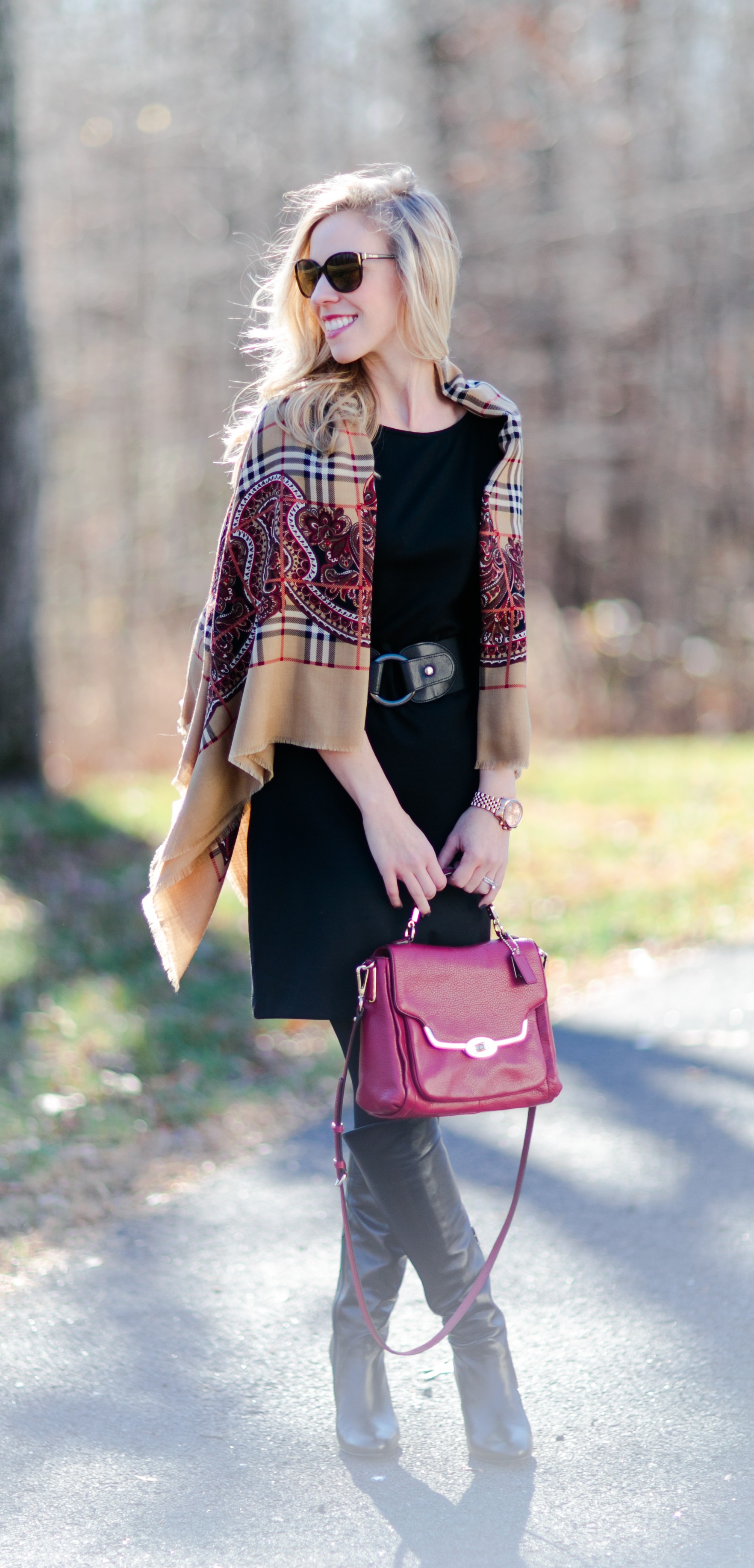Vintage Black Tall boots & Burberry shawl scarf } - Meagan's Moda