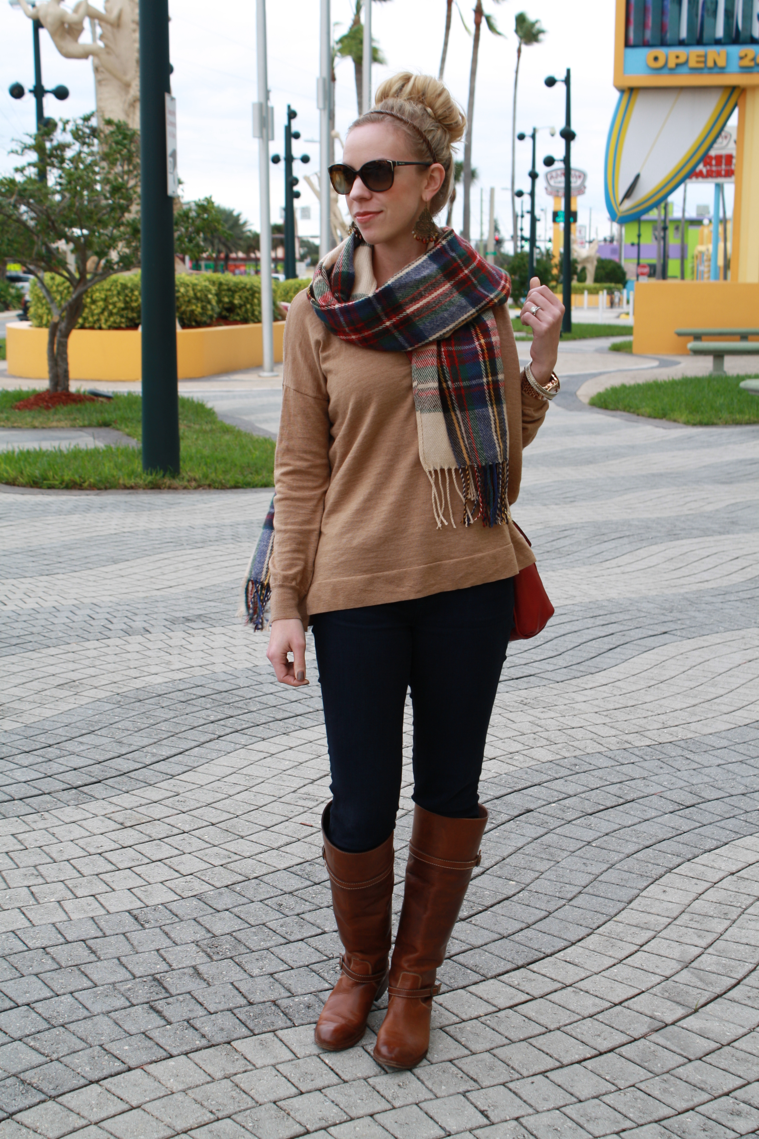 Villa Ada: Long cardigan, Pink scarf & White ankle jeans } - Meagan's Moda