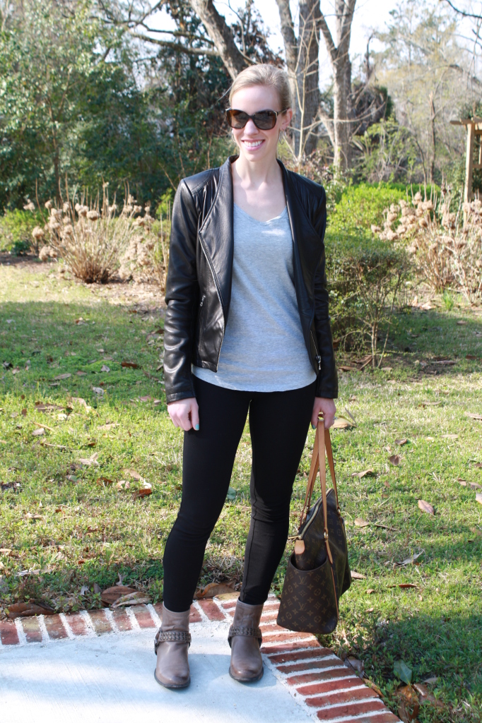{ The Grove: Leather moto jacket, Gray tee & Harness boots } - Meagan's ...