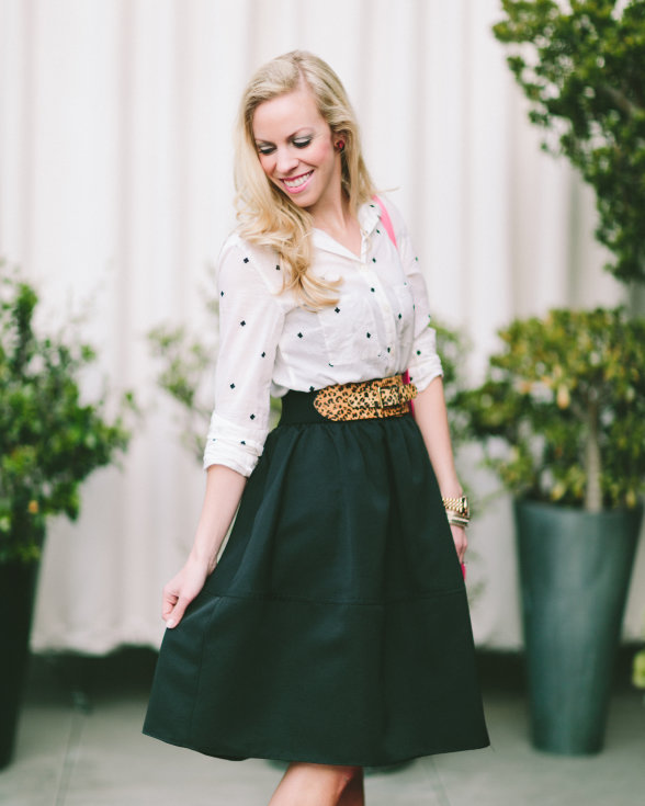 { Feeling Lucky: Printed shirt, Leopard belt & Full skirt } - Meagan's Moda