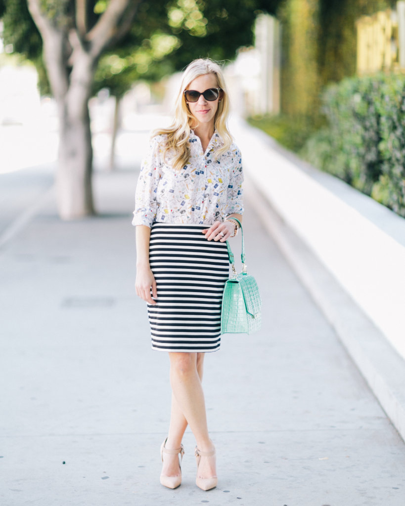 { Oui Oui: French-print popover, Striped skirt & d'Orsay pumps ...