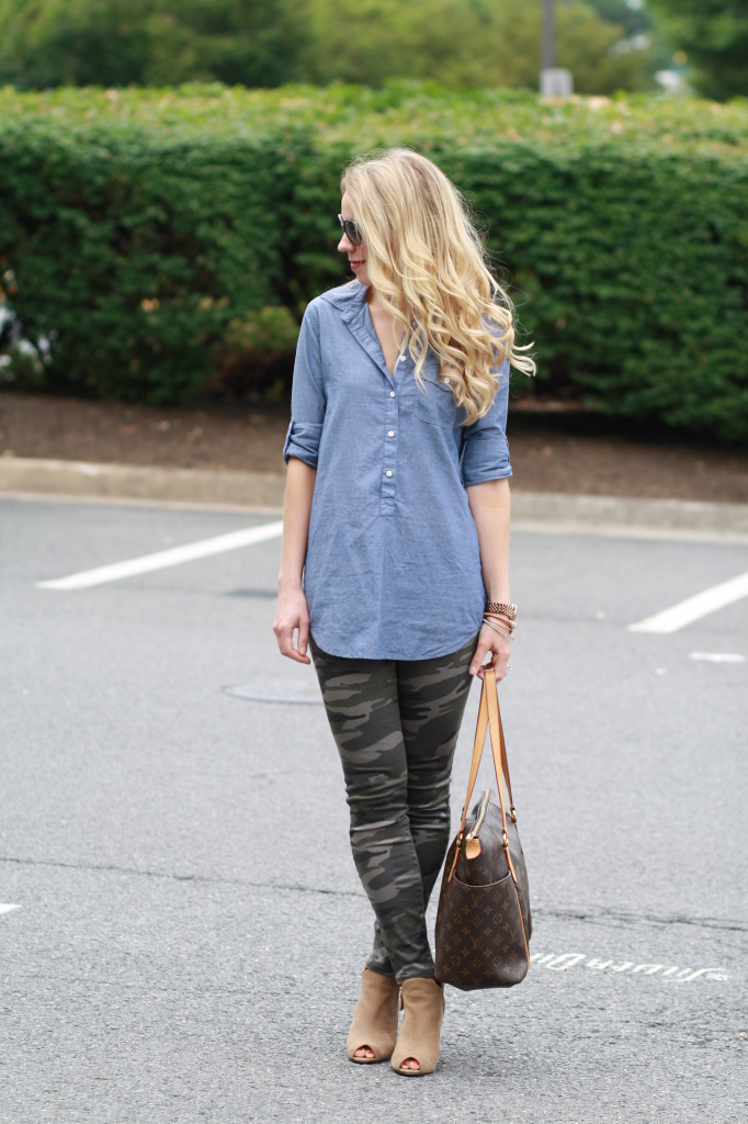 denim tunic button down shirt, camo 