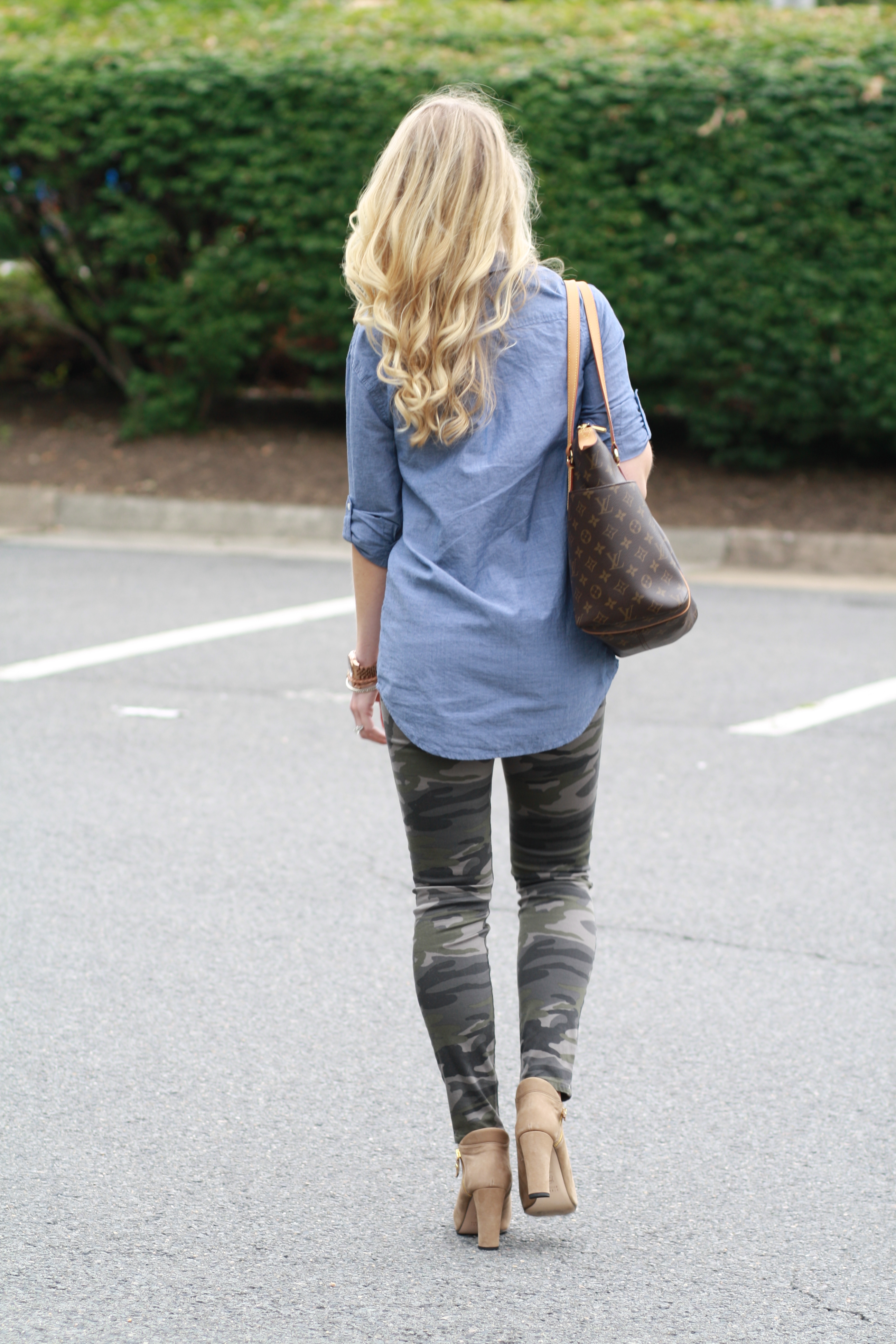 camo peep toe booties