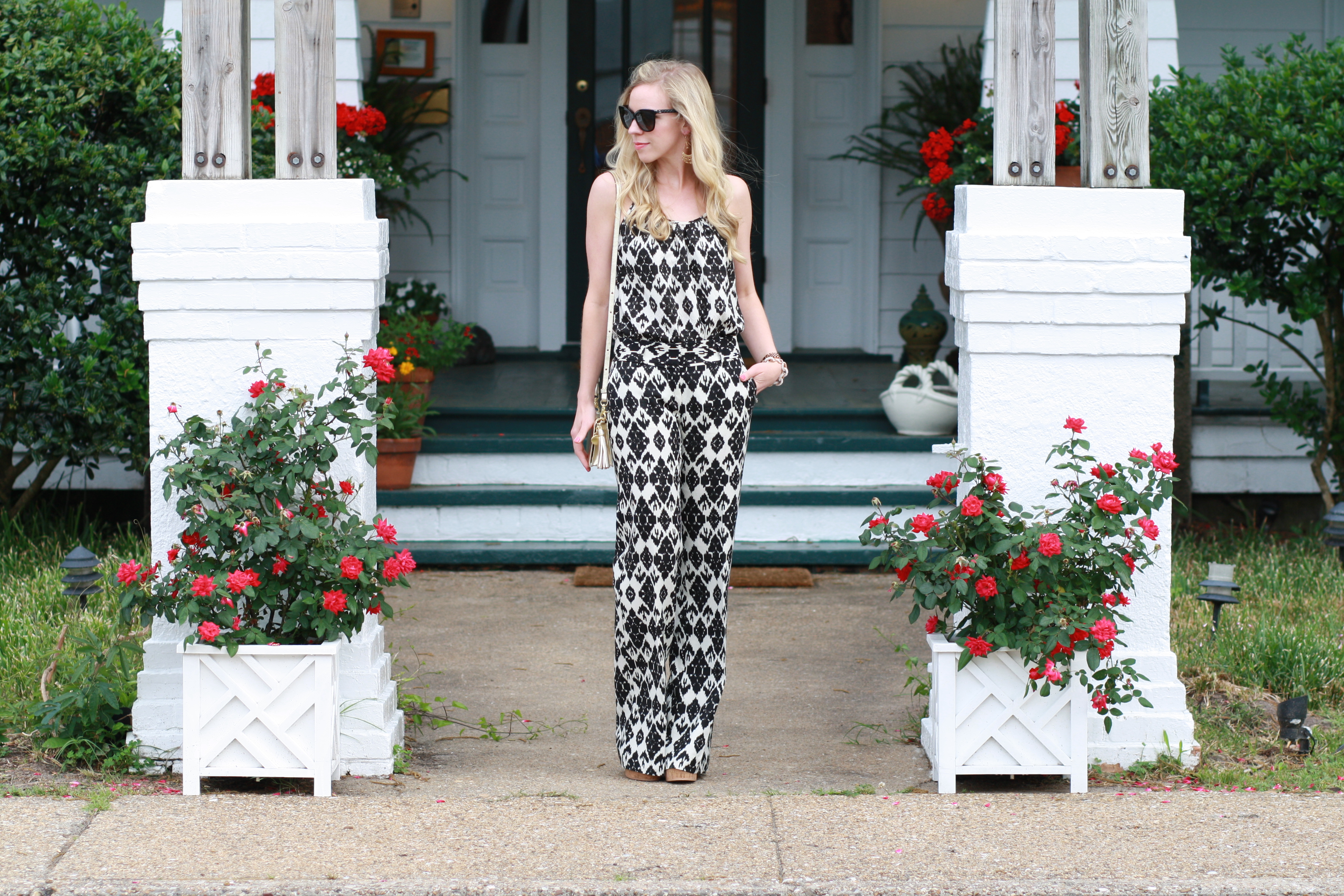 ikat print matching tank and pants, black and white, Chanel black