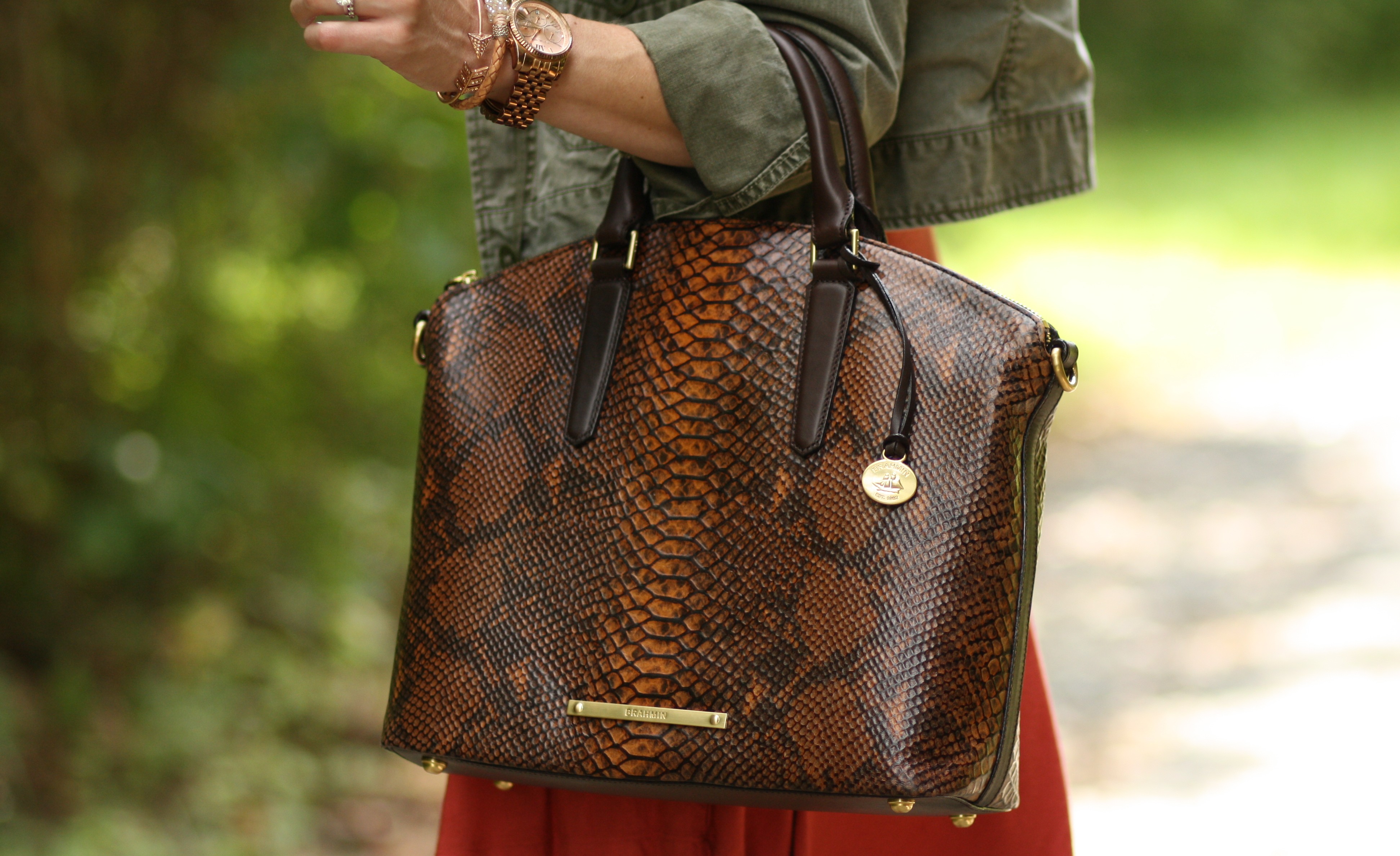 1990s Brahmin Brown Leather Handbag Tortoise Lucite Handle