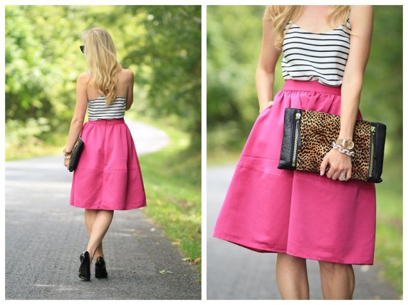{ Pink Persuasion: Striped camisole, Fuchsia midi skirt & Leopard ...