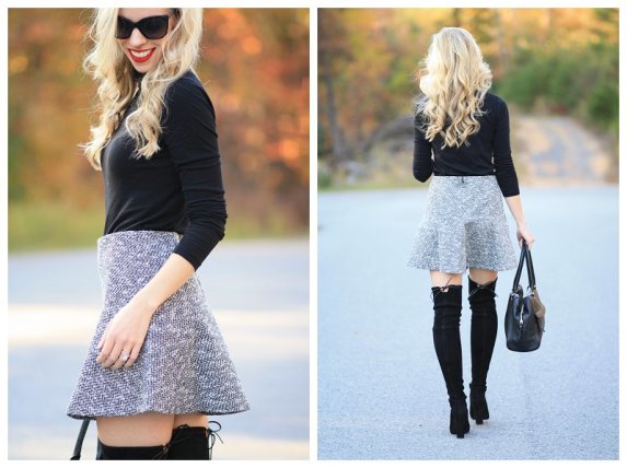 { Coveted: Black turtleneck, Tweed flounce skirt & OTK boots } - Meagan ...