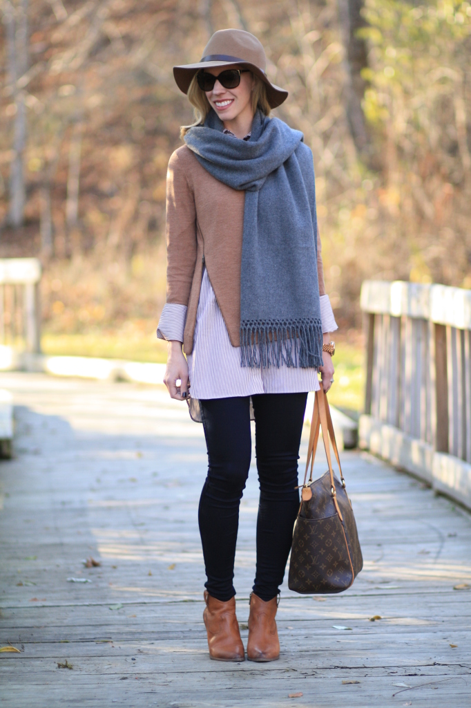 { Neutral Layers: Camel sweater, Tunic button-down & Wrap scarf ...