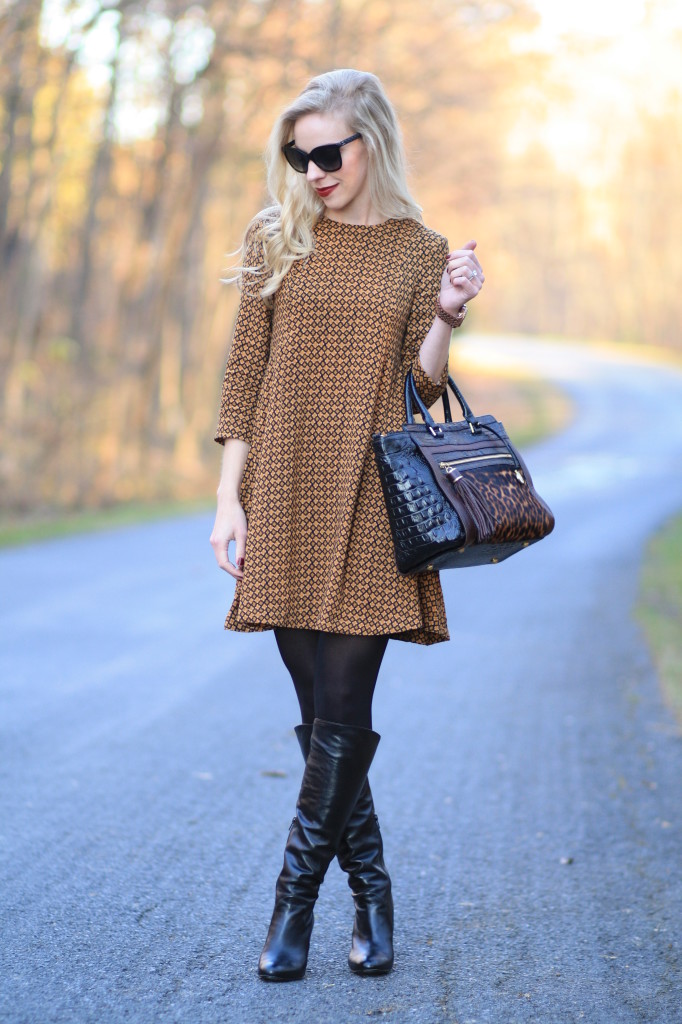 Black Faux Fur Vest with Boho Dress & Tall Boots ⋆ chic everywhere