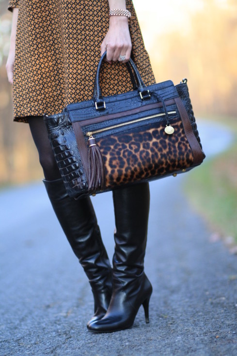 { Swing: A-line printed dress, Tall boots & Leopard satchel } - Meagan ...