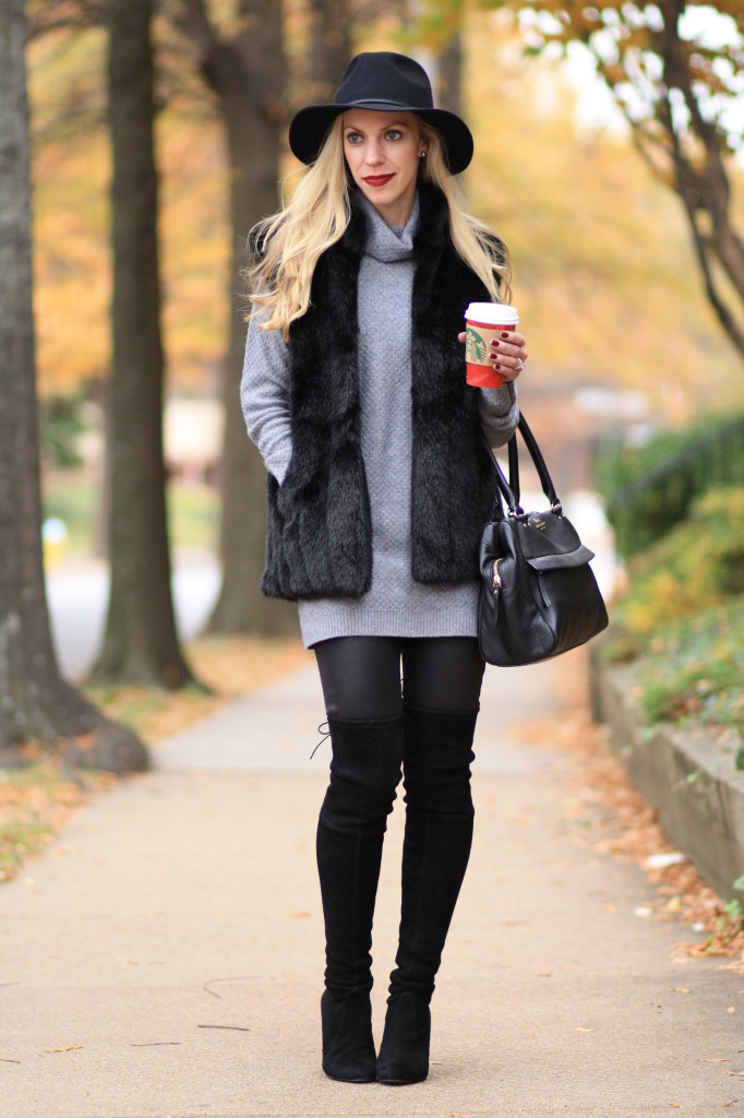 { Taste of Winter: Black fur vest, Turtleneck tunic & OTK boots