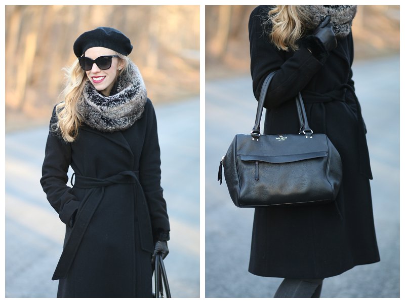 Ralph Lauren black wool wrap coat, cashmere beret, Chanel