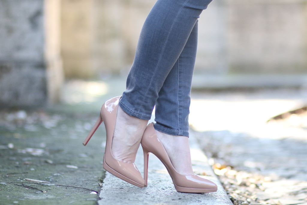 Christian Louboutin nude patent pigalle plato platform 120 pump, classic nude pumps, Christian Louboutin heel, Adriano Goldschmied gray ankle denim, gray ankle jeans - Meagan's Moda