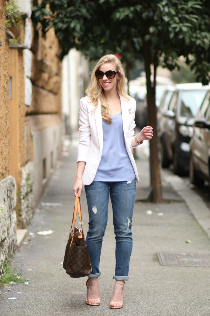 { Polished Casual: White blazer, Boyfriend jeans & Stiletto sandals ...