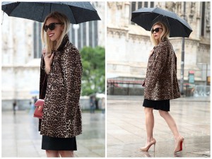 Banana Republic leopard coat Escada black pencil skirt Christian Louboutin nude pumps Milan Fashion Week September 2015 street style Meagan s Moda