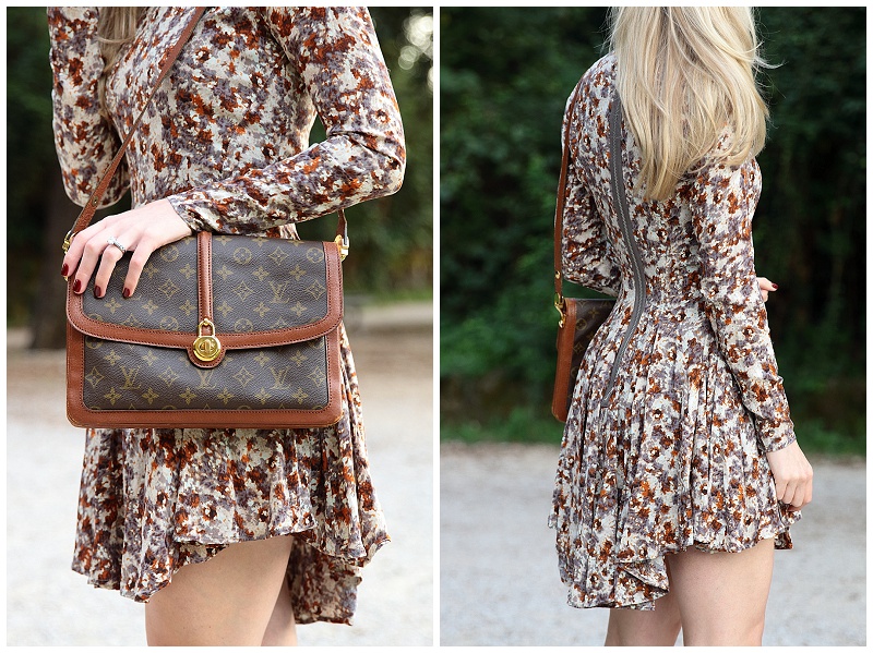 vintage Louis Vuitton Passy bag, H&M fall floral long sleeve dress, how to  style vintage handbag - Meagan's Moda
