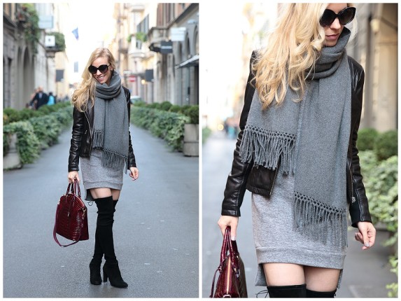 { Layers in Milan: Leather jacket, Sweatshirt dress & OTK boots ...