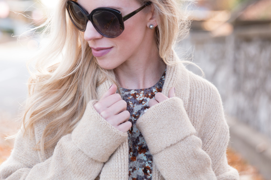 Dior Extase sunglasses Stila Baci liquid lipstick cozy cardigan outfit fall Meagan s Moda