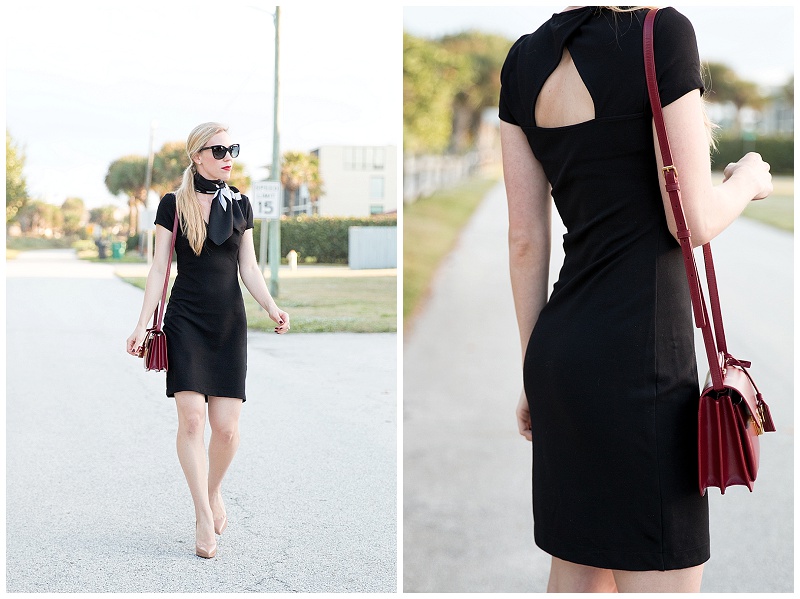 French Connection black dress with cutout back, red Saint Laurent handbag, Christian  Louboutin nude pigalle pumps, little black dress with red handbag outfit, classic  black dress - Meagan's Moda
