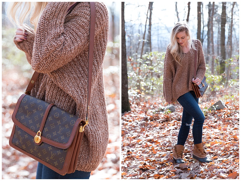 Louis Vuitton Vintage passy bag, oversized chunky sweater, skinny jeans  with duck boots, LL Bean duck boots outfit for fall - Meagan's Moda