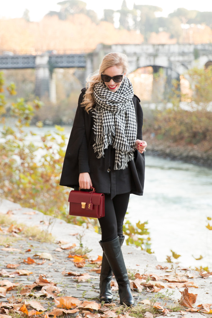 { Feeling Festive: Houndstooth scarf, Black cape & Red handbag ...