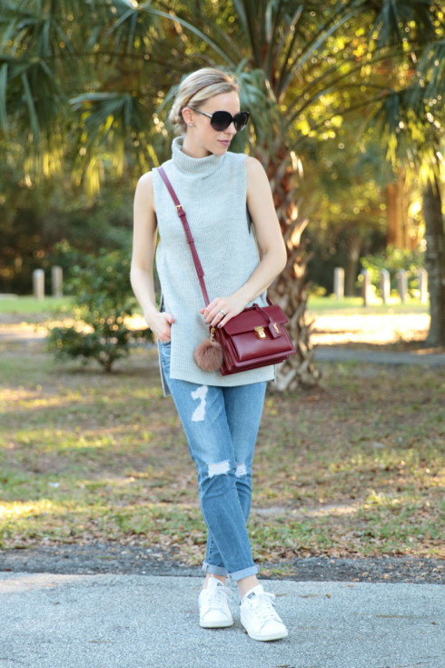 { Dressing for Warm Fall Weather: Sleeveless turtleneck, Ripped denim ...