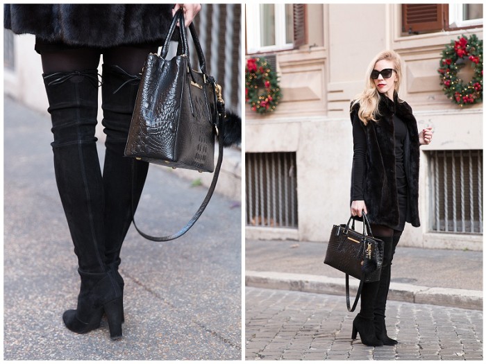 { Monochromatic in Milan: Fur vest, Sweater dress & OTK boots ...