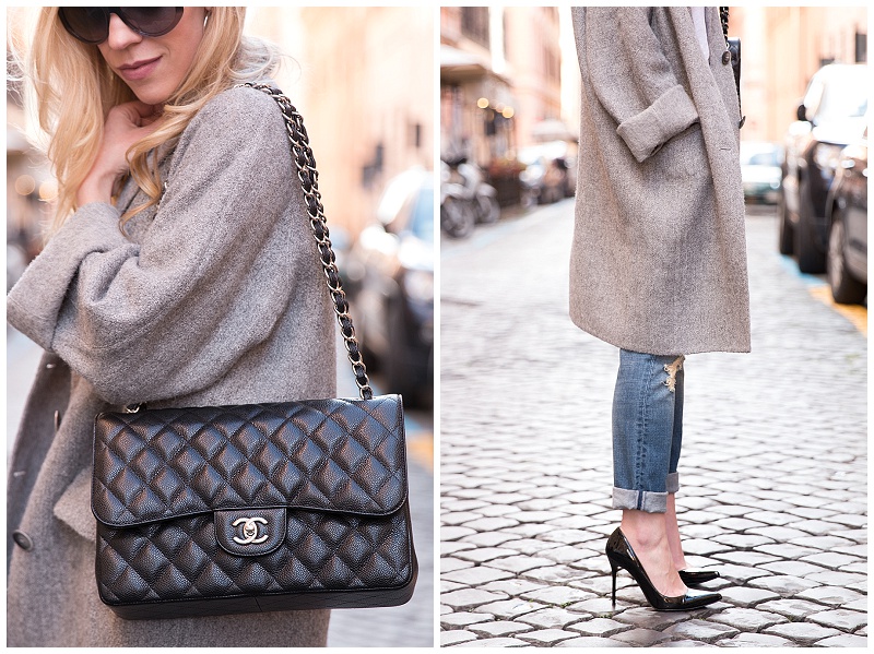 Chanel Jumbo classic flap bag black caviar with silver hardware, Stuart  Weitzman black pointy toe pumps, boyfriend jeans with pointy pumps outfit -  Meagan's Moda