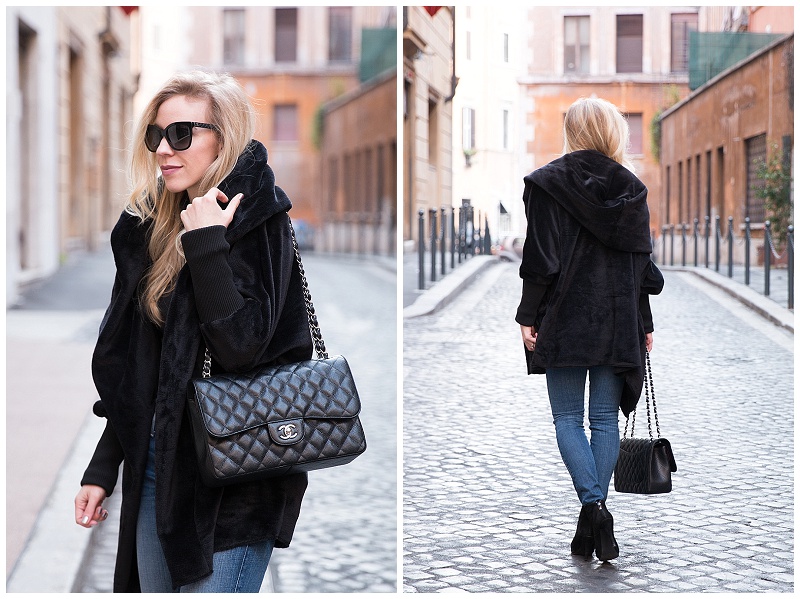 Outfit with Black Chanel Caviar Classic Jumbo Flap Bag