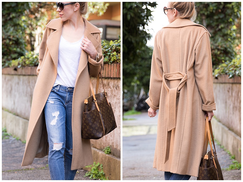 Louis Vuitton Saint Germain bag dune leather, Max Mara camel wrap coat, wrap  coat with culottes outfit, Milan Fashion Week street style AW16 - Meagan's  Moda