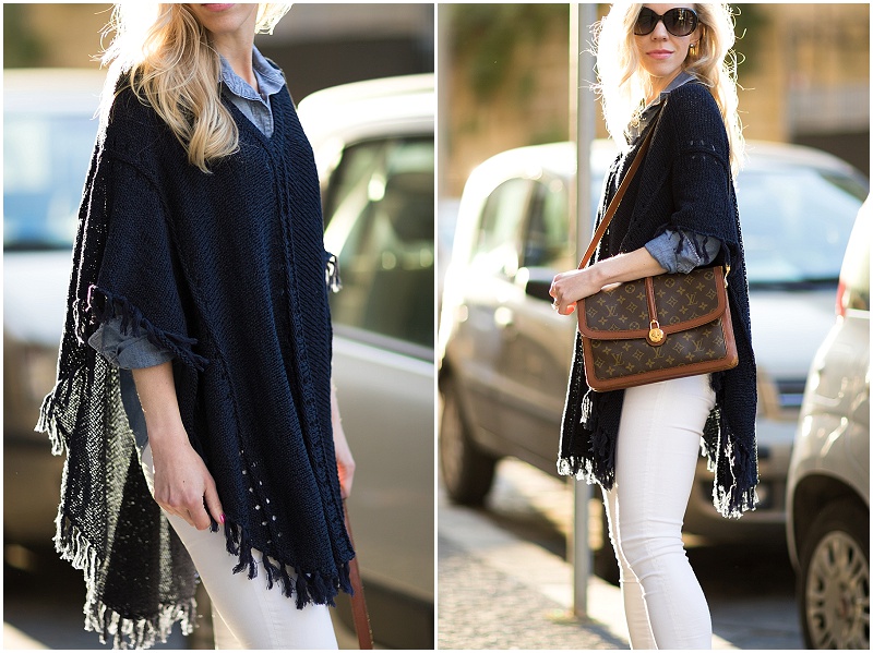 Express lace poncho, vintage Louis Vuitton Passy bag, lace poncho with crop  flare jeans, Ann Taylor suede lace up brown sandals - Meagan's Moda