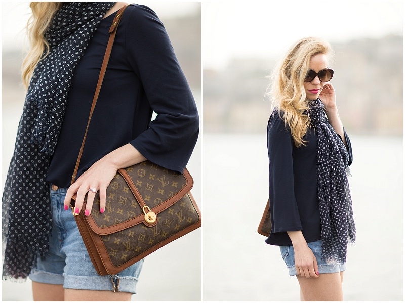 vintage Louis Vuitton Passy monogram handbag, LOFT navy blue bell sleeve  top - Meagan's Moda