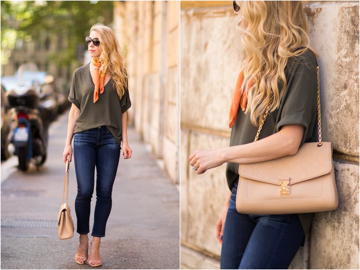 Louis Vuitton St. Germain bag dune leather, beige Louis Vuitton handbag, Prima Crop jeans, fashion blogger Rome Italy - Meagan's Moda