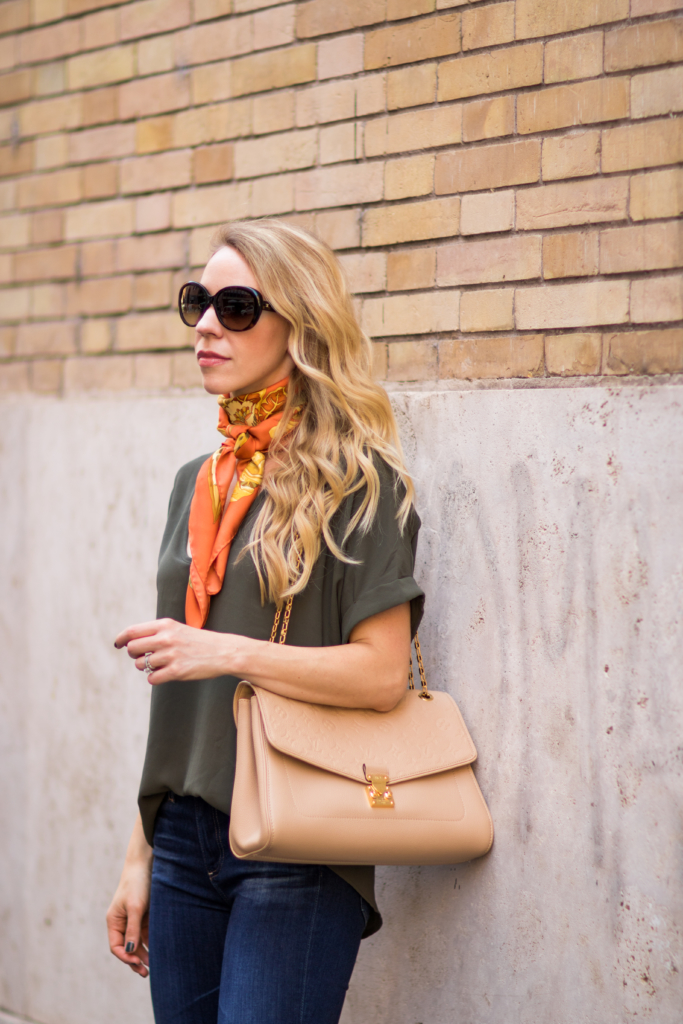 Louis Vuitton St. Germain bag dune leather, gray coat with mint scarf  outfit - Meagan's Moda