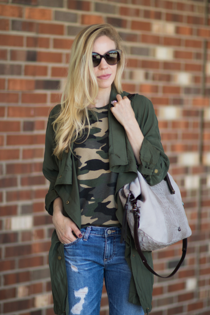 camo print tee shirt with drapey 