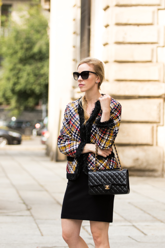 escada-multicolor-fringe-trim-leather-jacket-chanel-medium-classic-flap-bag -black-with-gold-hardware-milan-fashion-week-street-style - Meagan's Moda