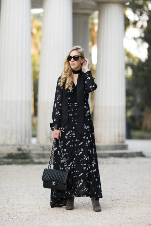 { Moody Floral: Maxi dress, Skinny scarf & Suede boots } - Meagan's Moda