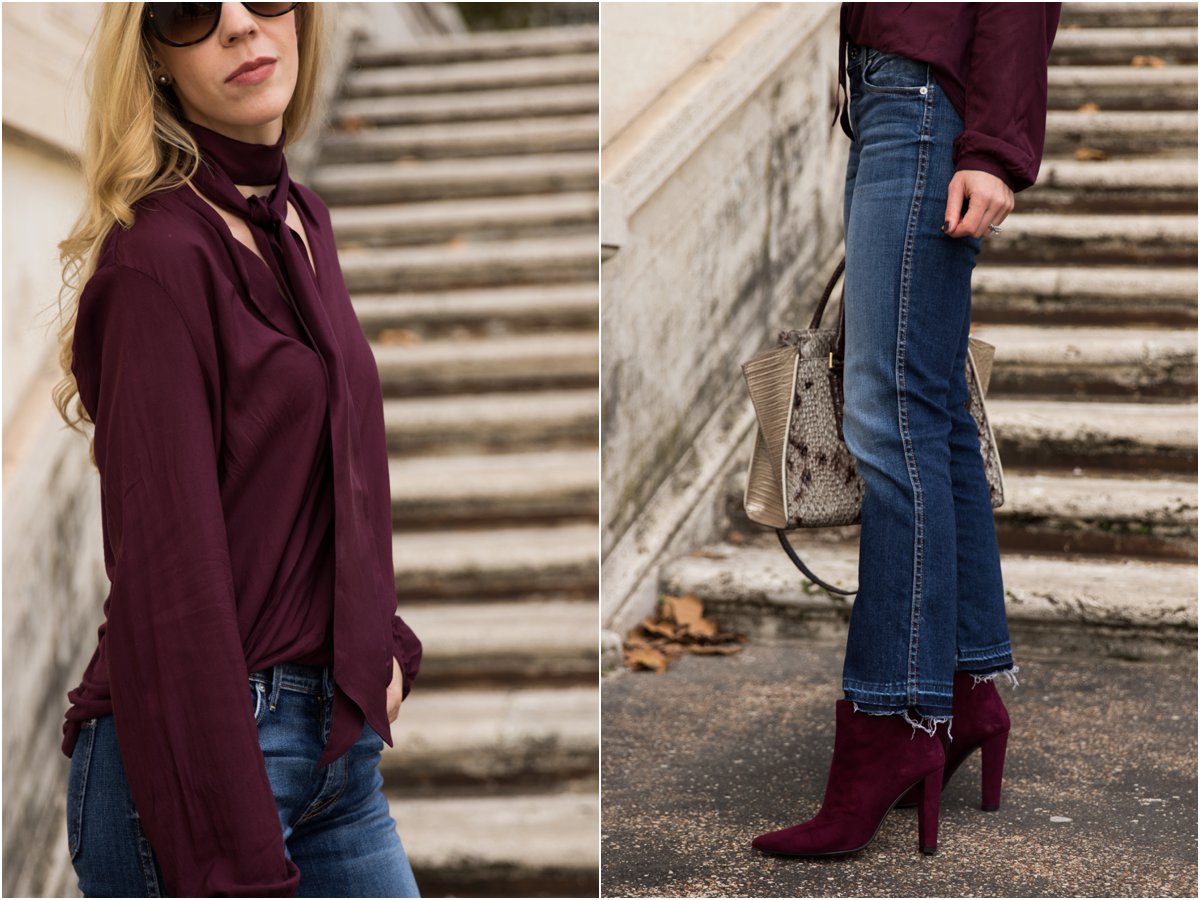outfits with maroon booties
