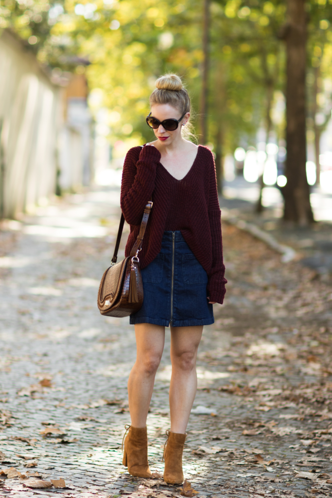 Neutral Fall Layering: Sweater Coat with Denim Skirt and Western Boots -  Meagan's Moda