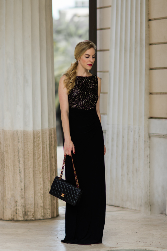 chanel black evening gowns long