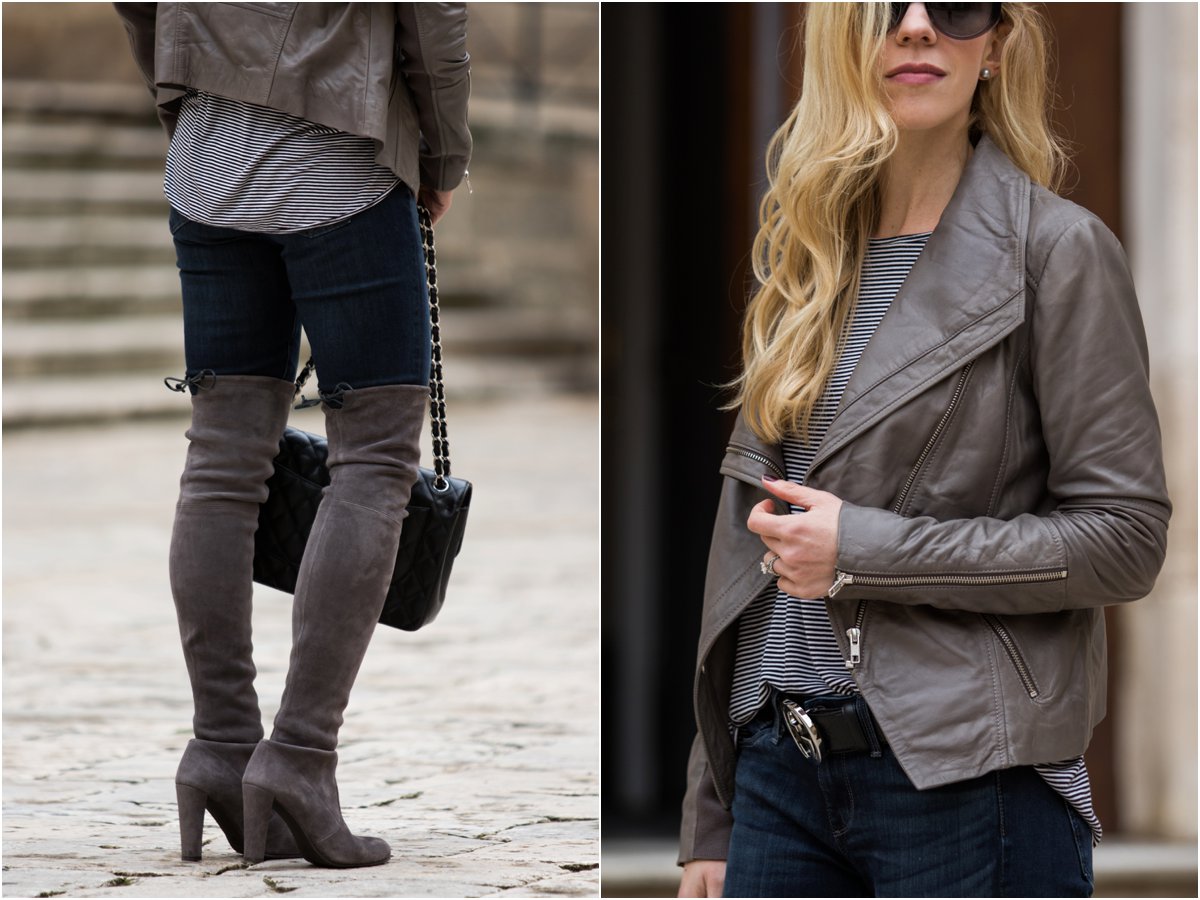 gray leather moto jacket