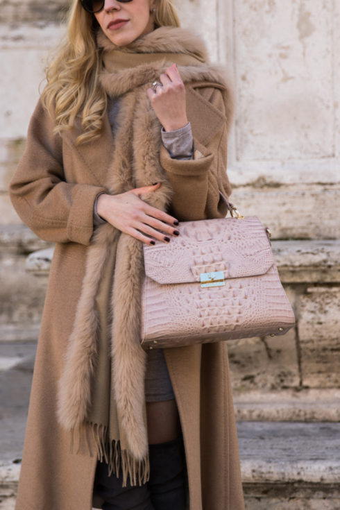 { Soft Neutrals for the Holidays: Camel Coat, Gray Boots & Pink Bag ...