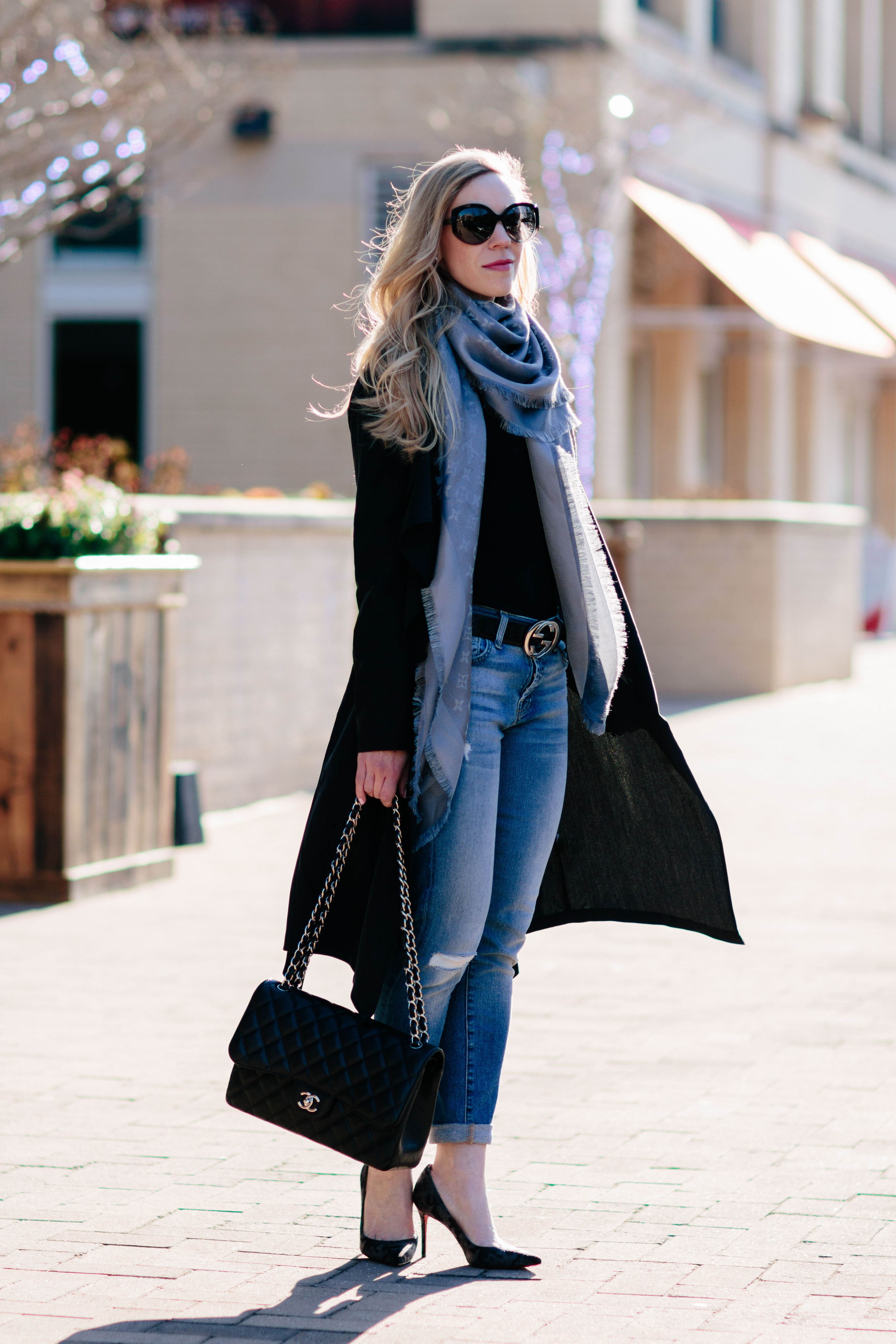 blue and white lv scarf