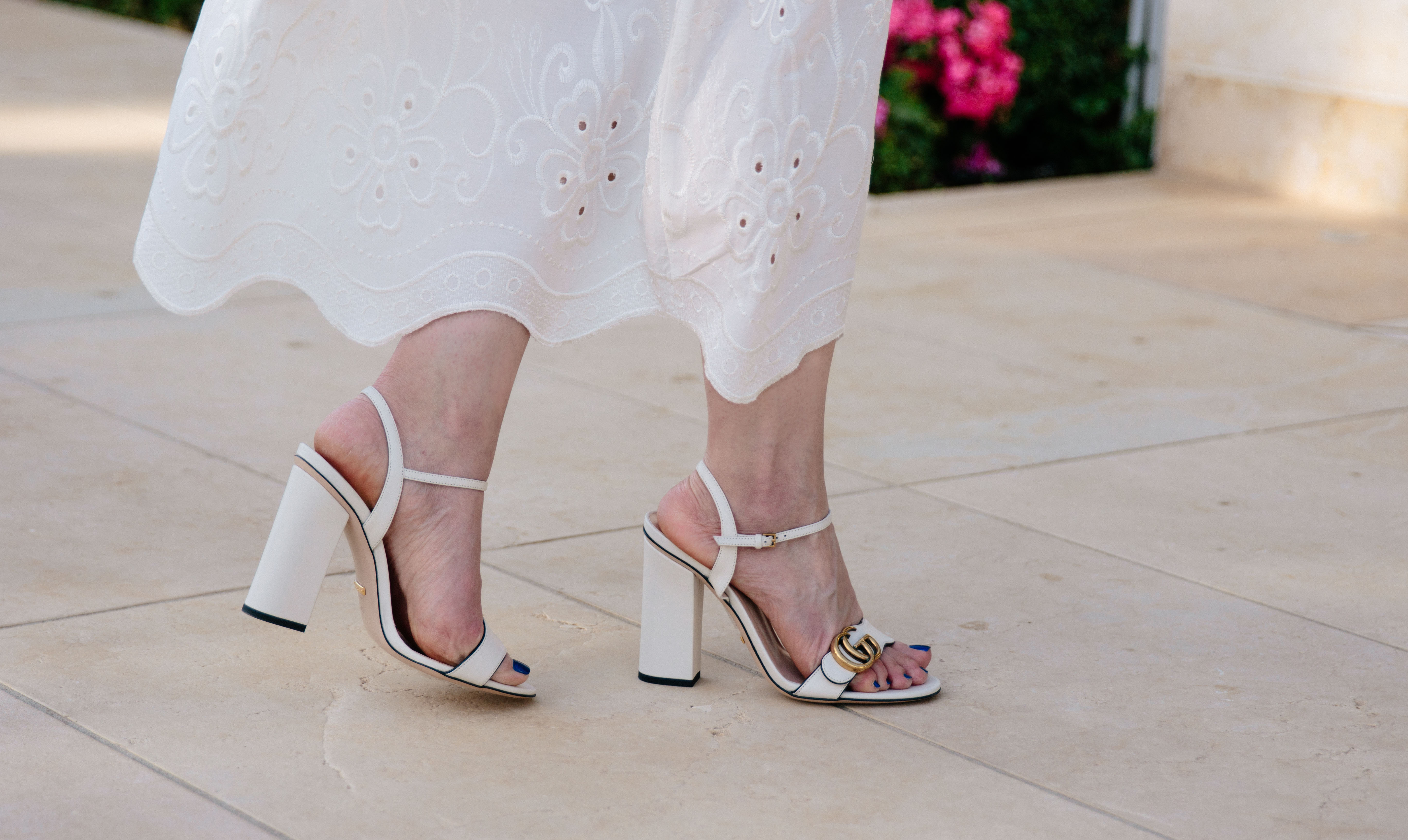 Gucci white Marmont block heel sandals 