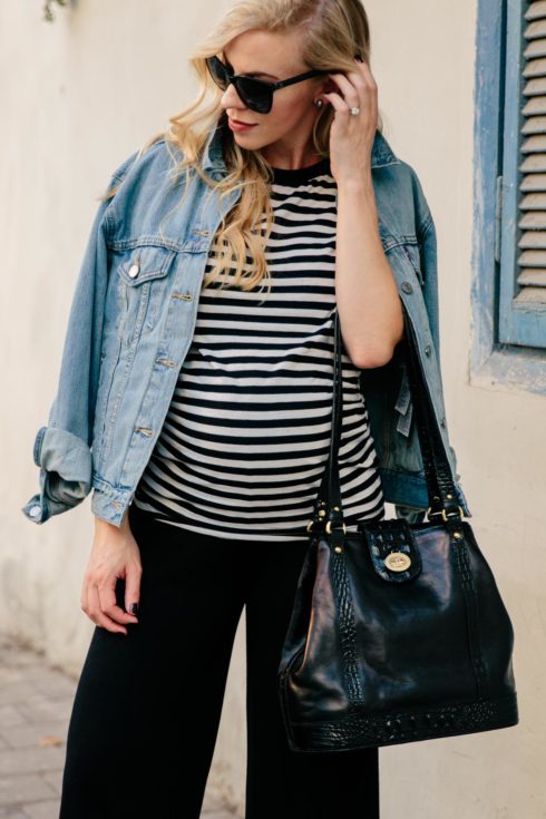 denim jacket striped shirt