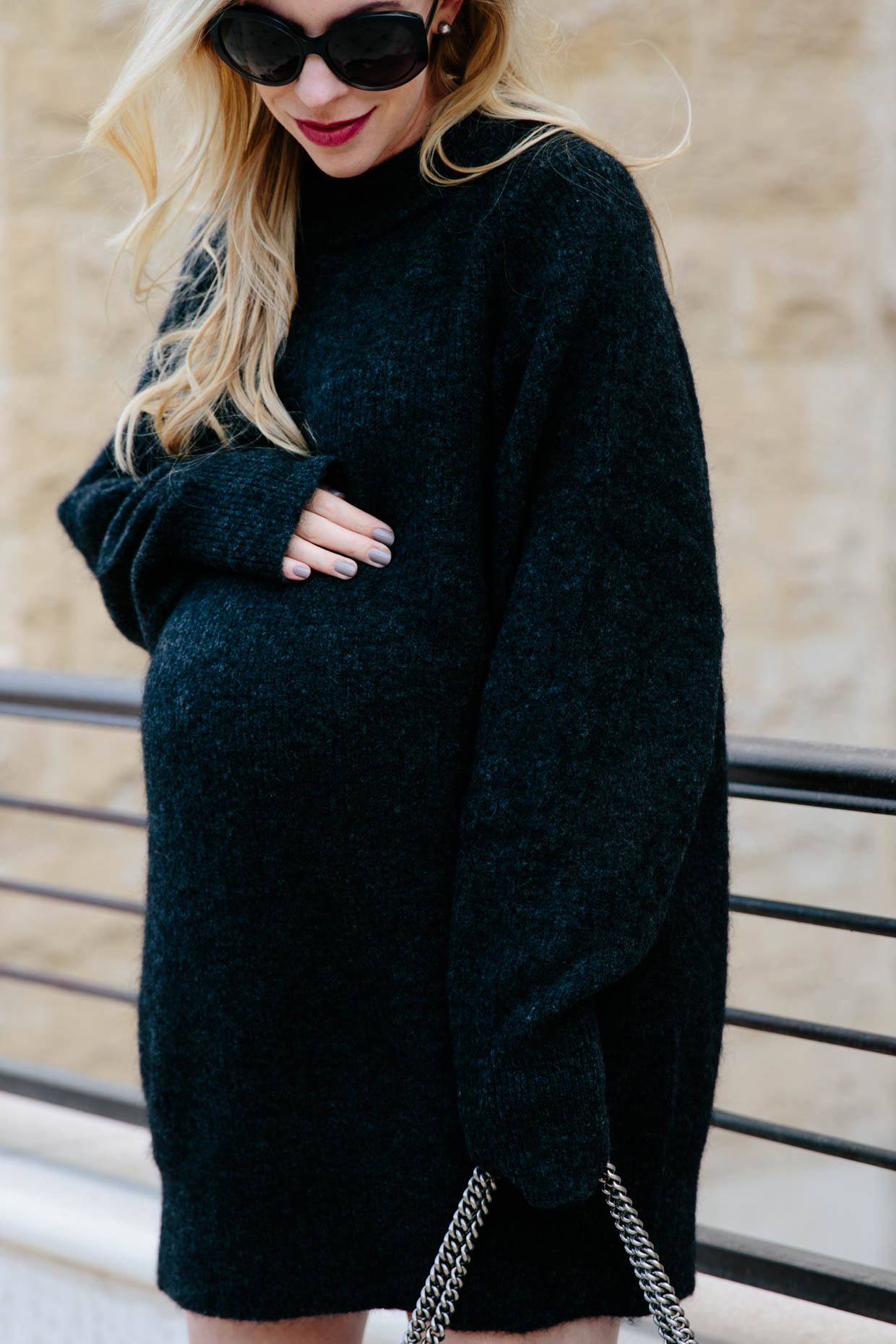 How to wear an oversized sweater dress for stylish maternity outfit,  maternity outfit ideas with cozy sweater dress - Meagan's Moda