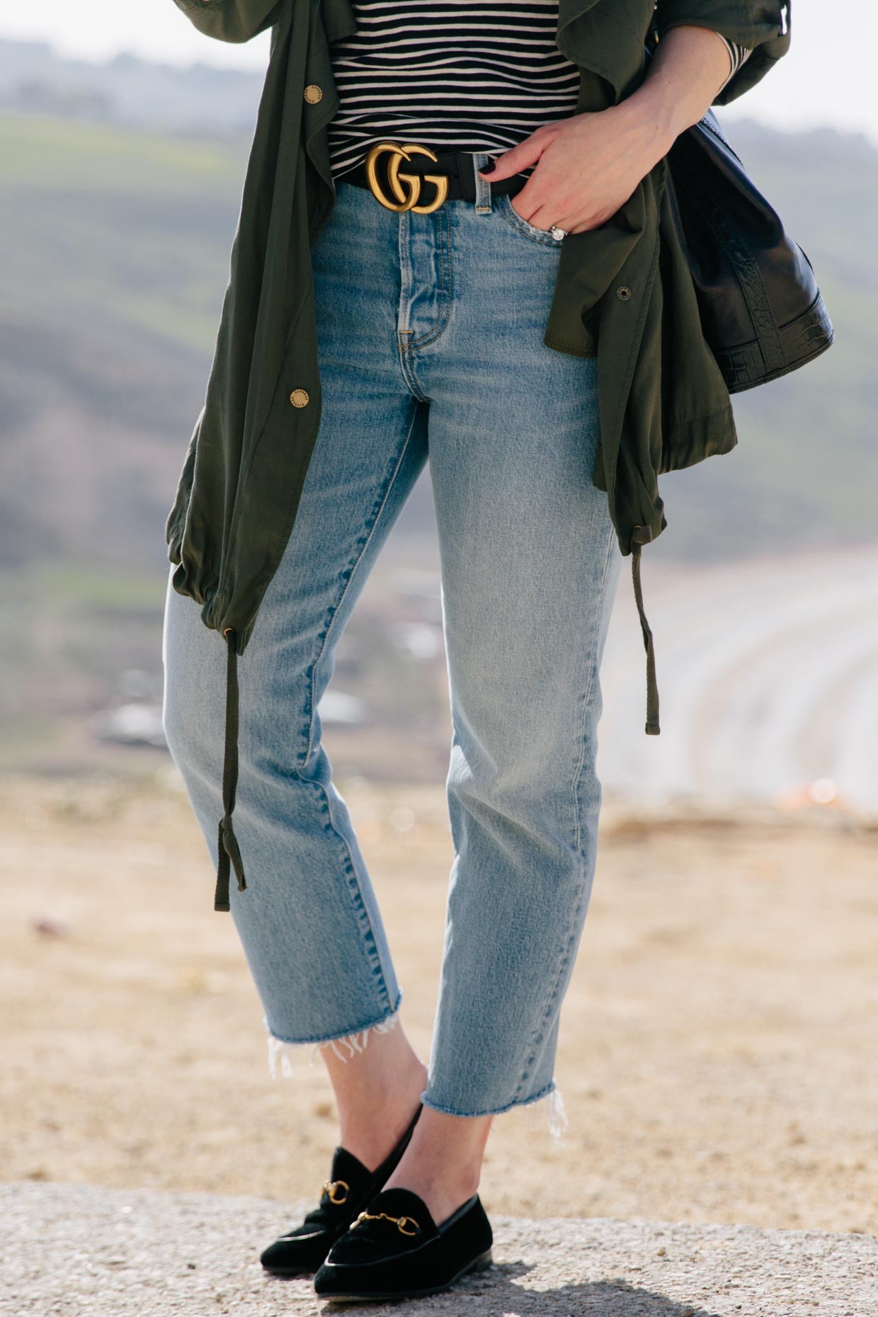 Levi's Wedgie high waist straight leg jeans with Gucci black velvet Jordaan  loafers - Meagan's Moda