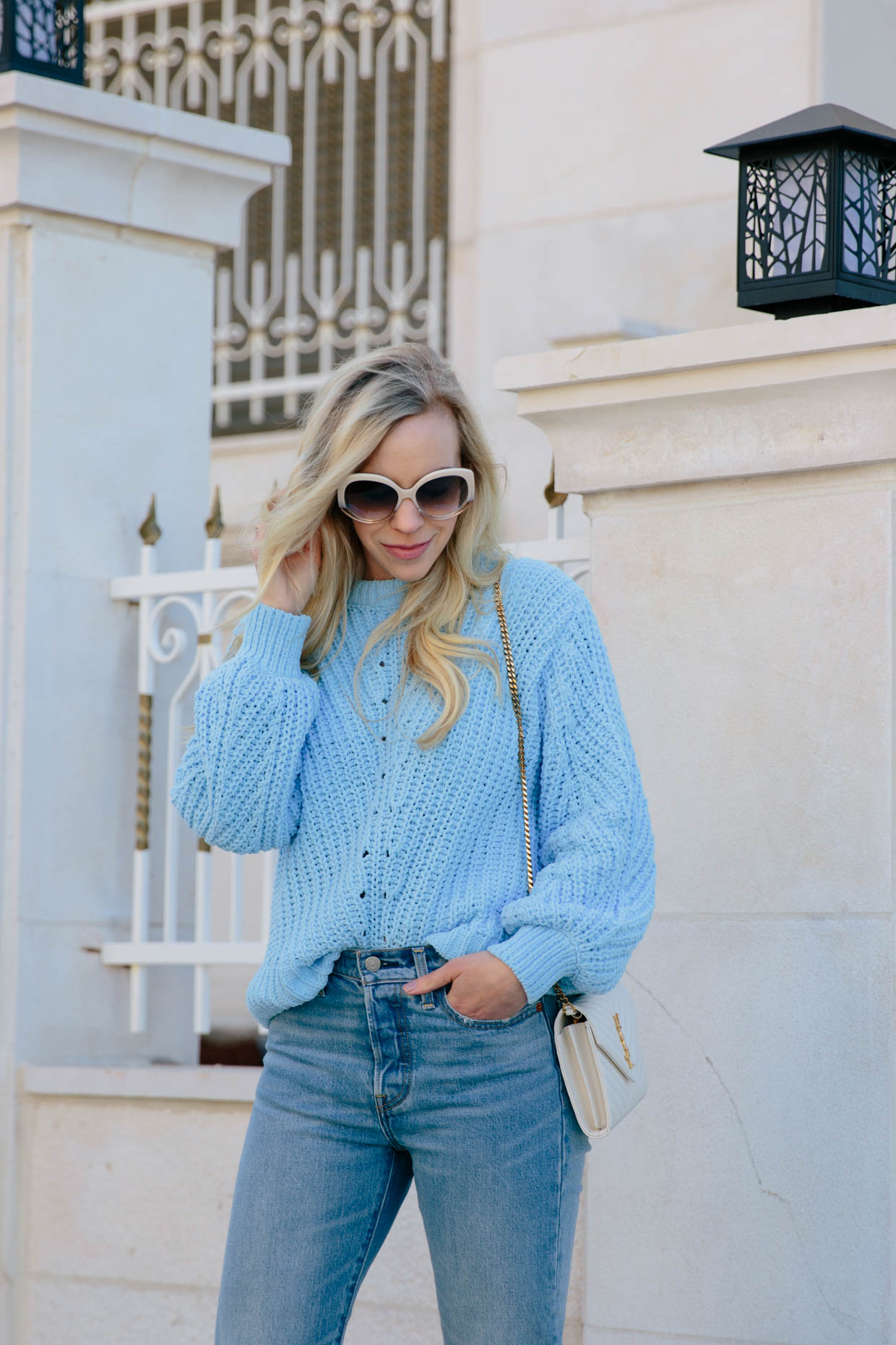 Styling a Baby Blue Sweater for Spring - Meagan's Moda