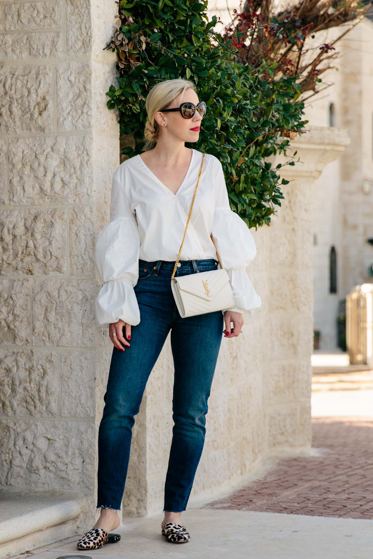 s Wedgie high waist jeans and leopard mules spring outfit - Meagan's Moda