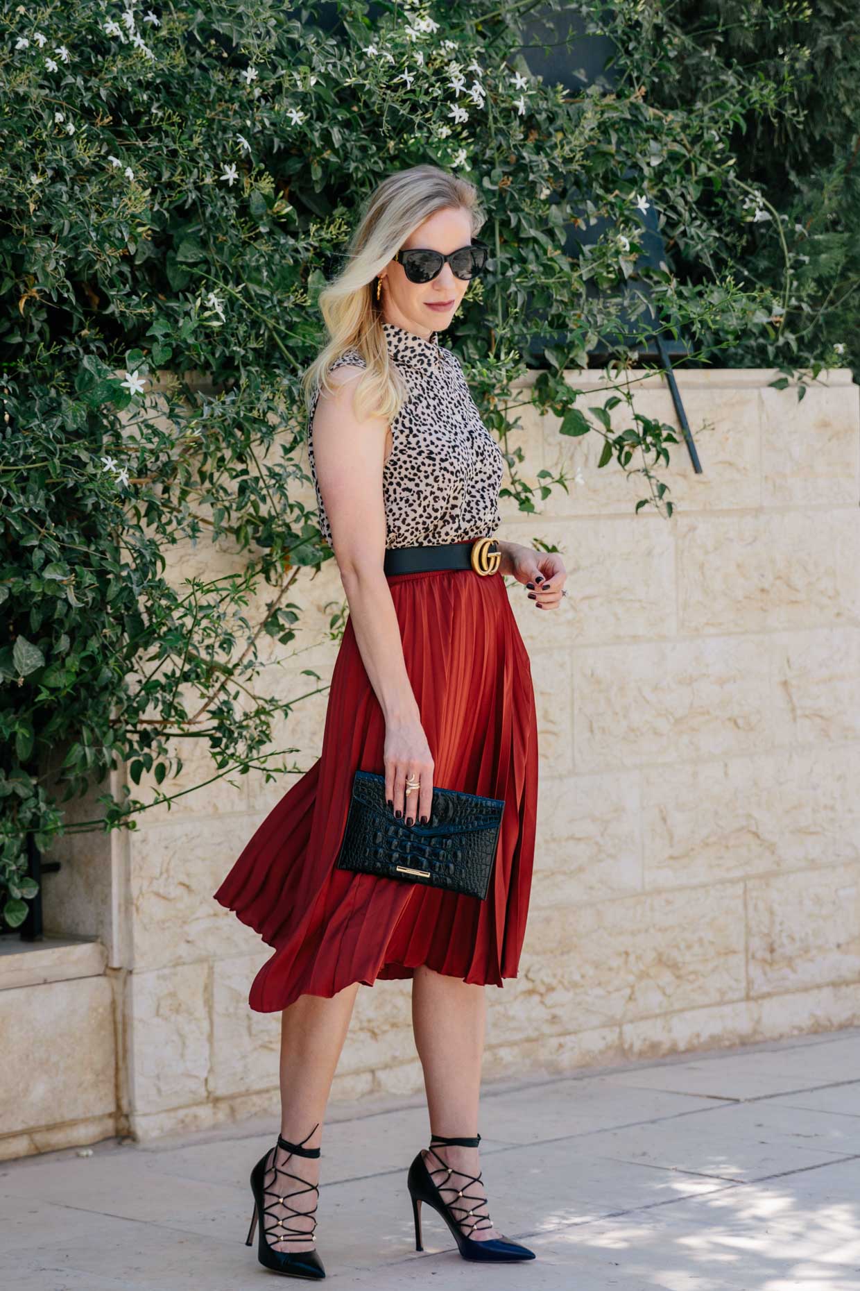 Meagan Brandon fashion blogger of Meagan's Moda wears lace midi